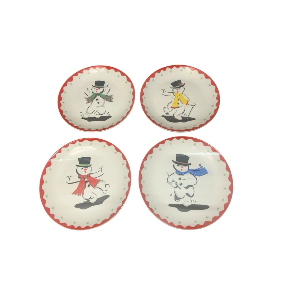 Boston Warehouse Snowman Dessert Plates Set 4 Singin in the Snow 6.5"
